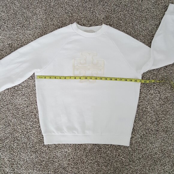 Tory Burch HEAVY FRENCH TERRY LOGO CREWNECK Sweater Sweatshirt White XS - Picture 8 of 16